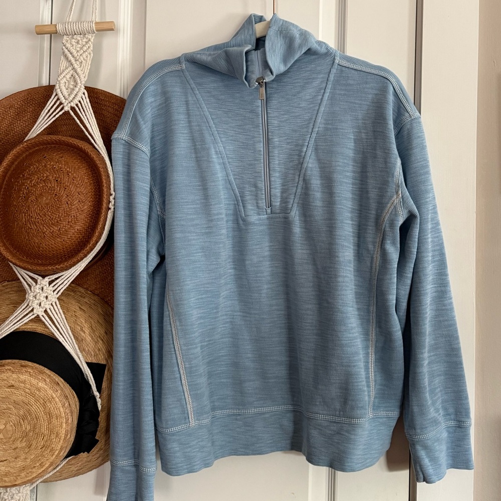 Tommy Bahama Blue Ribbed Cotton Half Zip Pullover